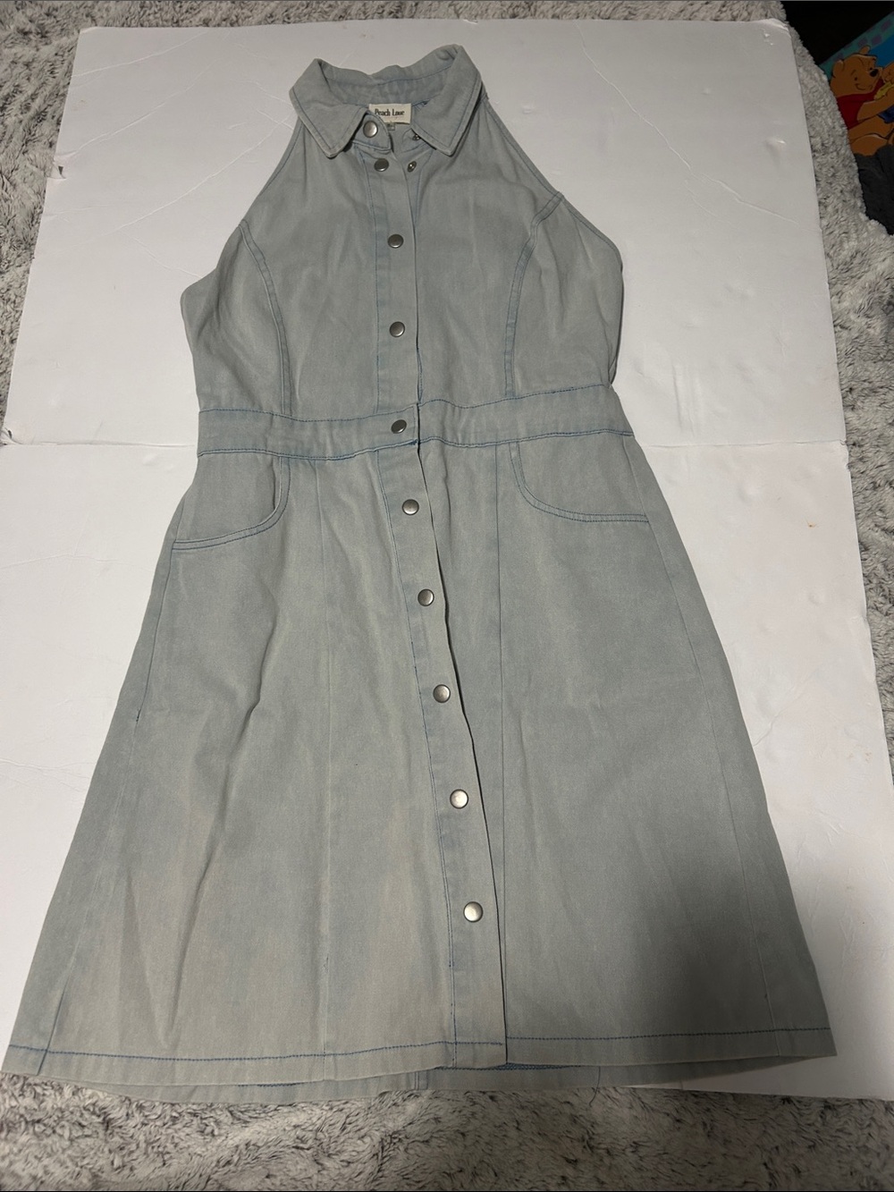 Peach Love California Denim Chambray Snap Front Sleeveless Dress Size M Pockets